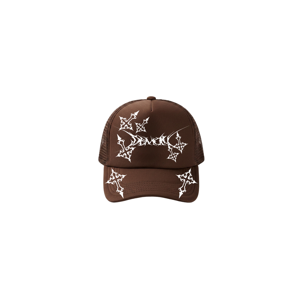 Gorra Trucker Y2k Kandi Gótica Demon Cruces Color Café