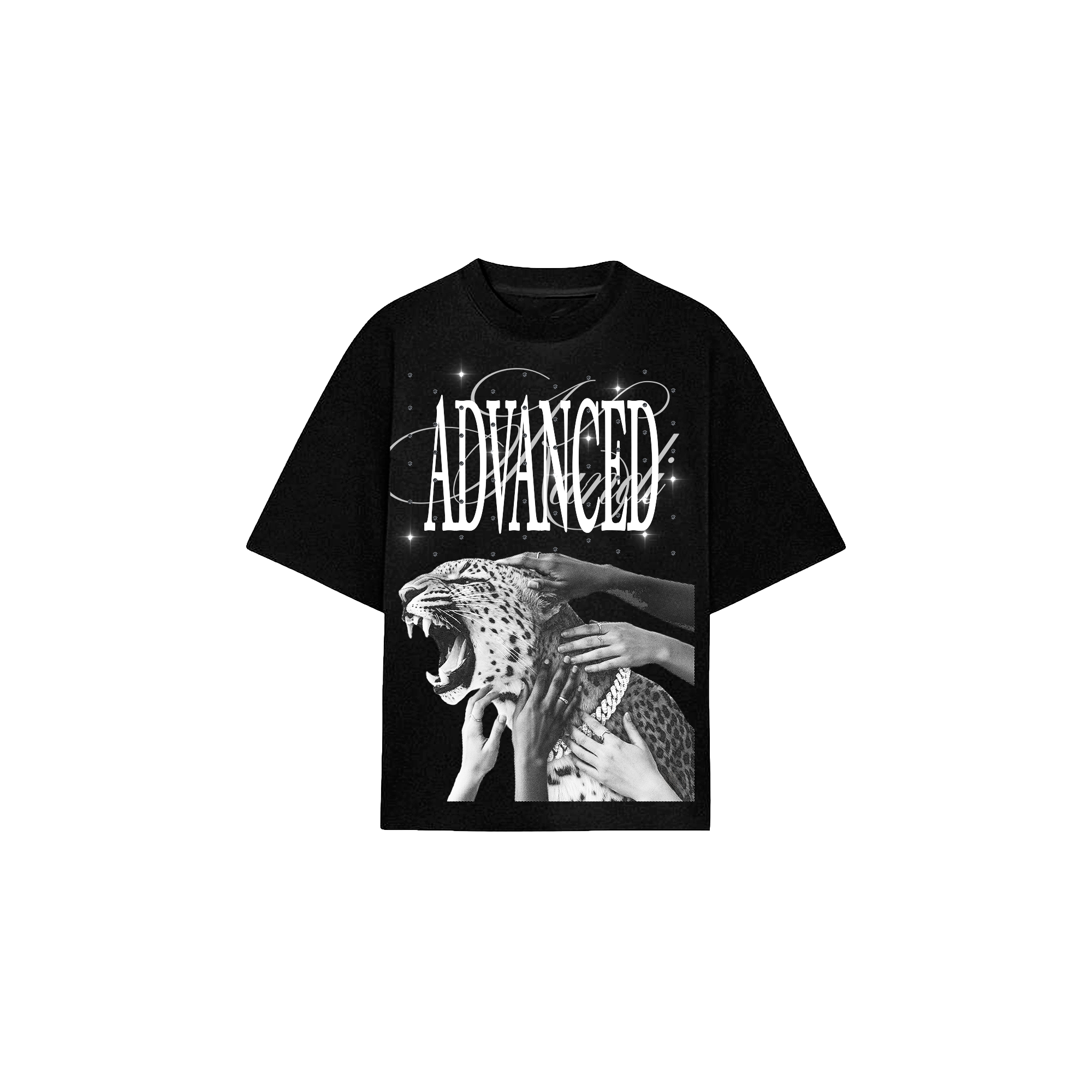 Playera Advanced negra con pedreria kandi